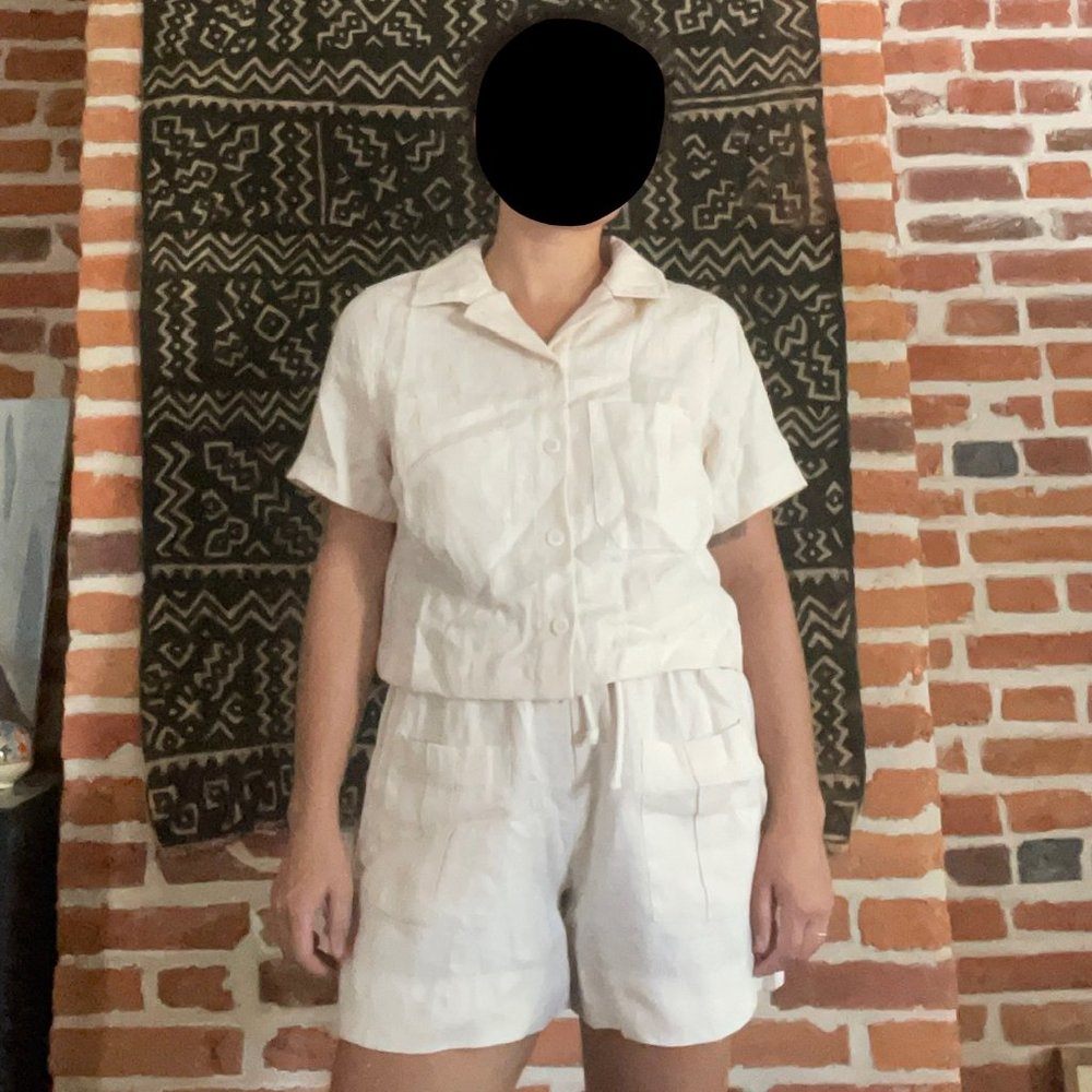 Back Beat Co Linen Safari Shirt and Linen Cargo Shorts Cereal Summer Set